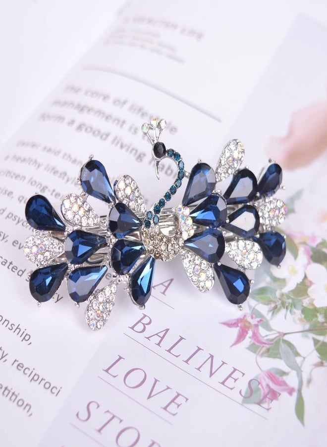 Sankuwen Peacock Rhinestone Hairpin Luxury Crystal Hair Barrette Clip(Dark Blue) - Image 4